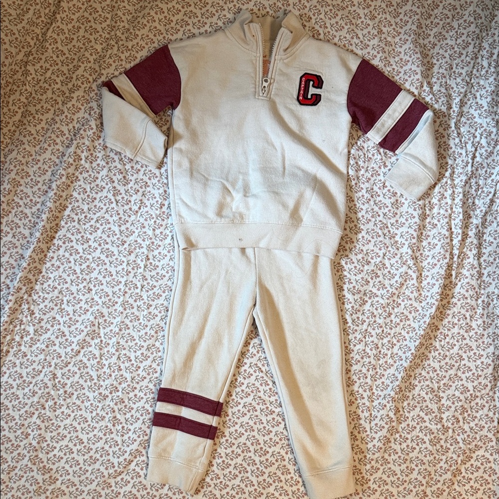 Cat & Jack Cream and Maroon Kids Sweatpant Jogger Set